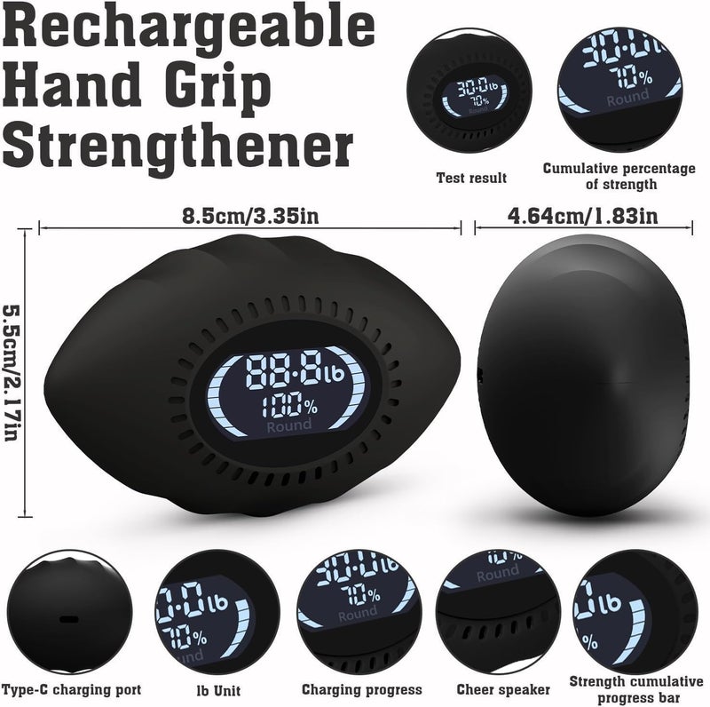 DIOTUSS Digital Stress Relief Grip Ball for Adults & Kids, Grip Strength Tester, Hand Strength Gripper up to 220lbs, Forearm Strengthener with Progress Bars & Cheer Sound, Fitness Gift - Image 2